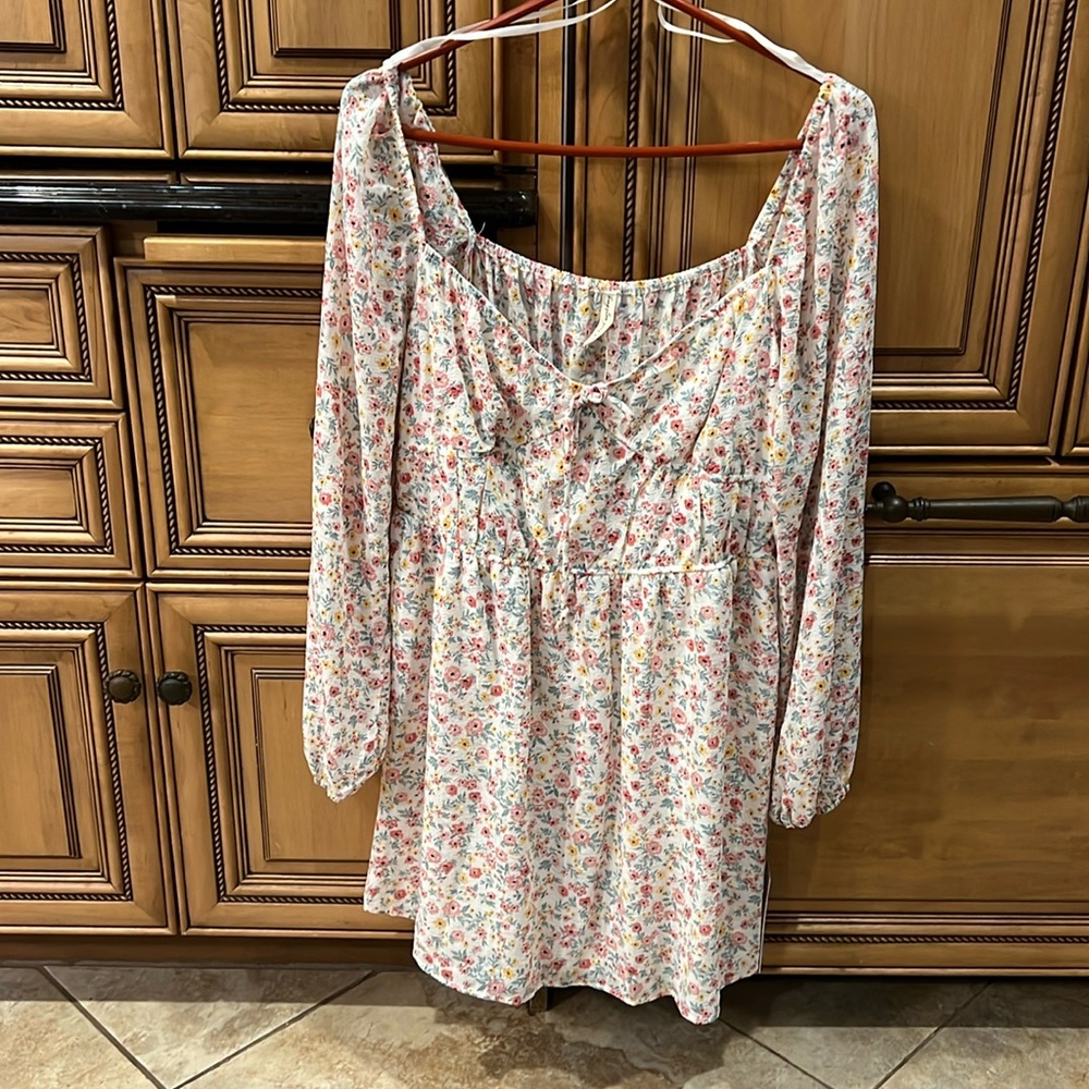 Floral, long sleeve mini dress